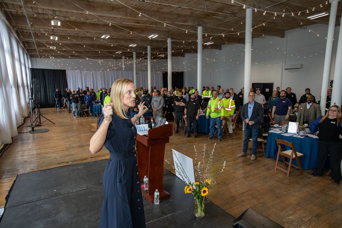 Ashley Katzenback speaking to a full room at the 2026 Lawrence Lynch annual safety meeting
